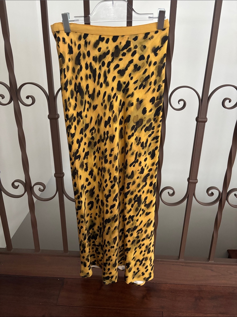 Anine Bing Yellow and Black Leopard Satin Maxi Skirt
